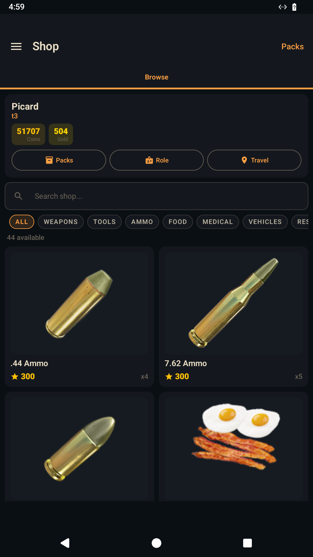 RefugeBot mobile player shop with item images
