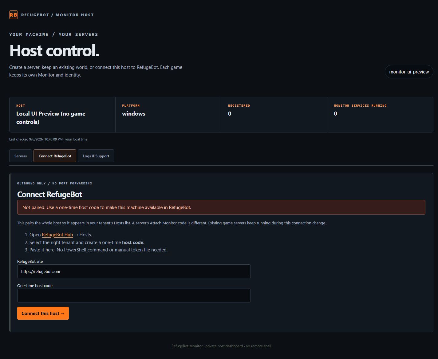 Monitor 0.16.0 private host pairing