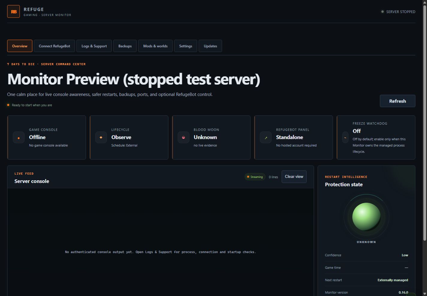Monitor server overview