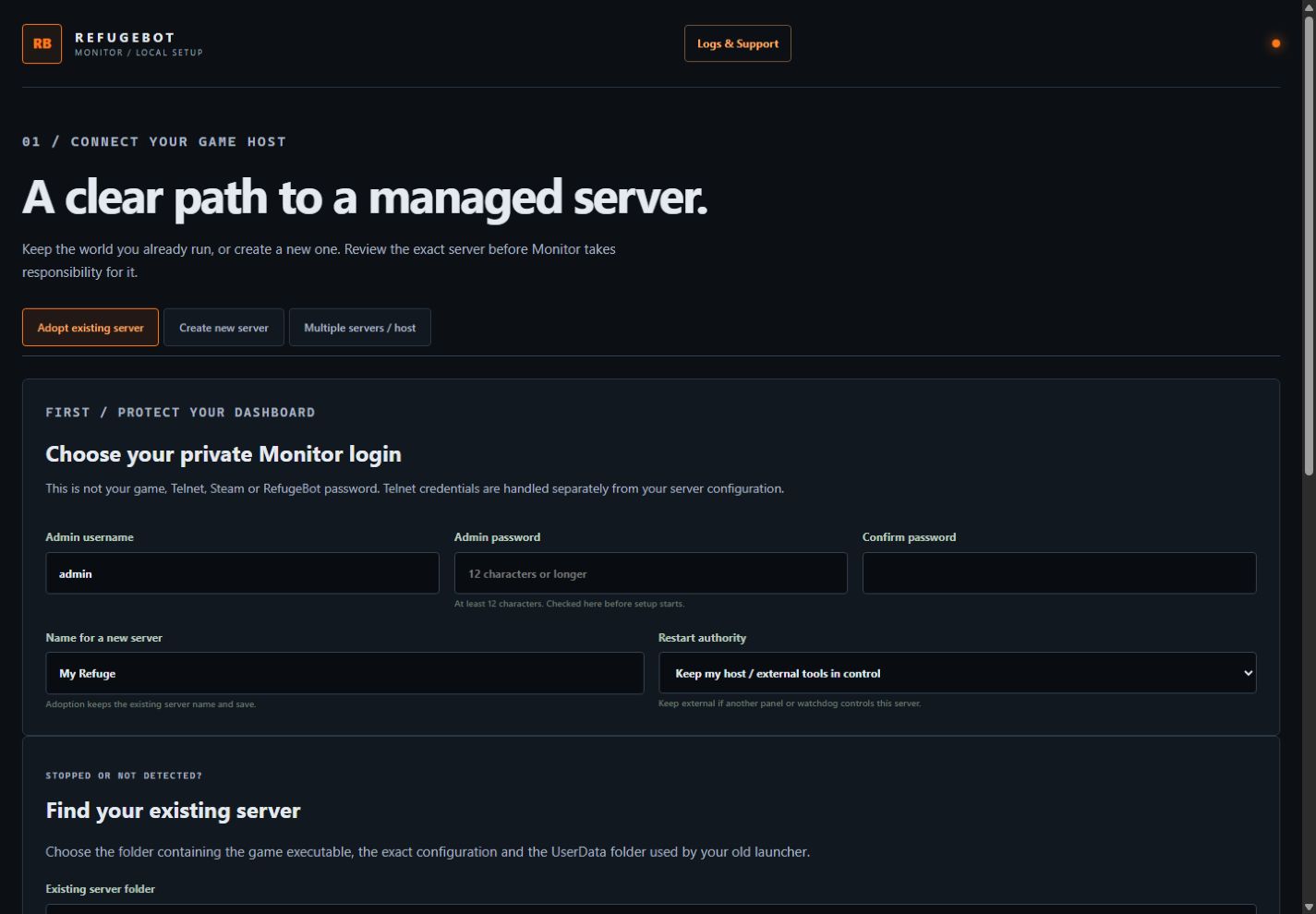 Monitor 0.16.0 guided existing-server setup